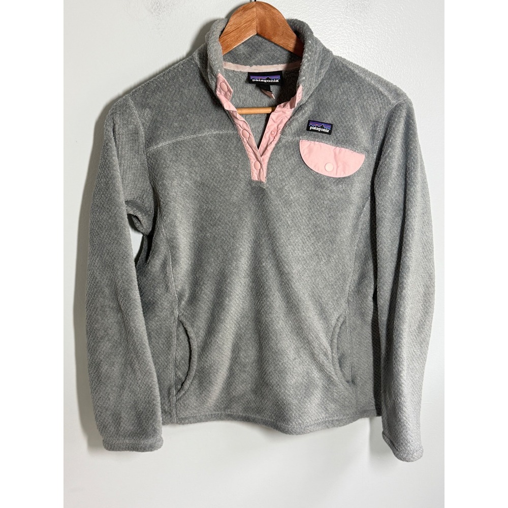 Patagonia Girls Re-Tool Snap-T Fleece Pullover Grey Pink XL 14 65586